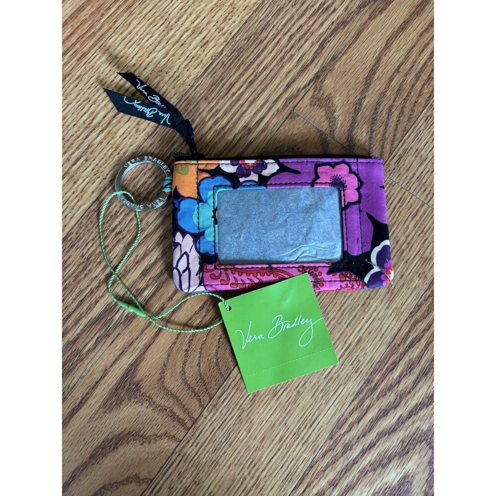 Vera Bradley Pink Floral Fiesta Zip ID Case/Keyring New With Tags